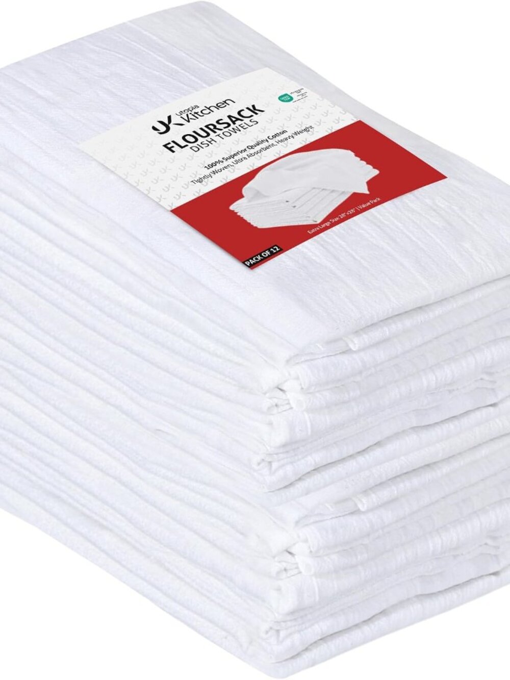 White Flour Sack Towels [12 Pack - 28 x 28 Inch] 100% Cotton